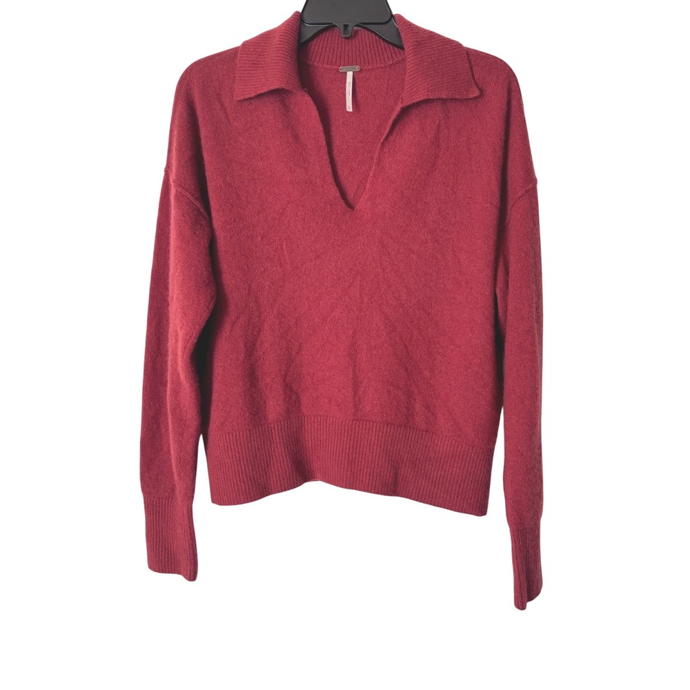 Free People Cashmere Sweater Women Medium Burgundy V-Neck Knit